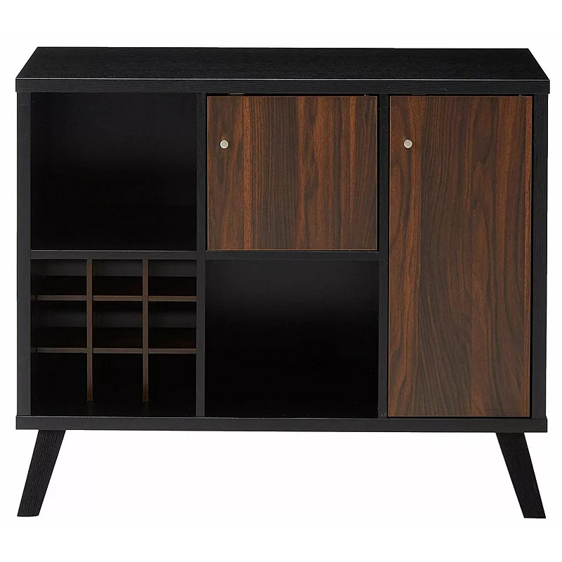 FC Design Black and Dark Walnut Buffet with Wine Storage