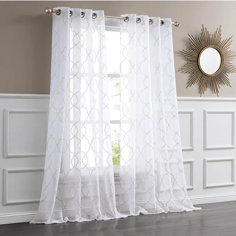 Dainty Home Springfield Glitter Embroidered Sheer Grommet Single Curtain Panel