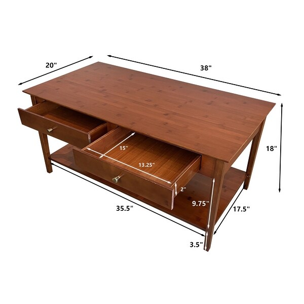 Solid Bamboo Coffee Table with Drawers