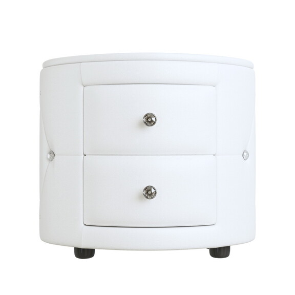 Elegant PU Nightstand with 2 Drawers and Crystal H...