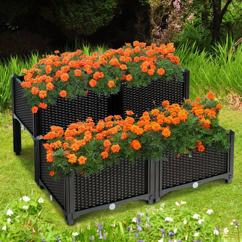 WELLFOR Brown Plastic Raised Bed (4-Pack) OP-HPY-70301BN