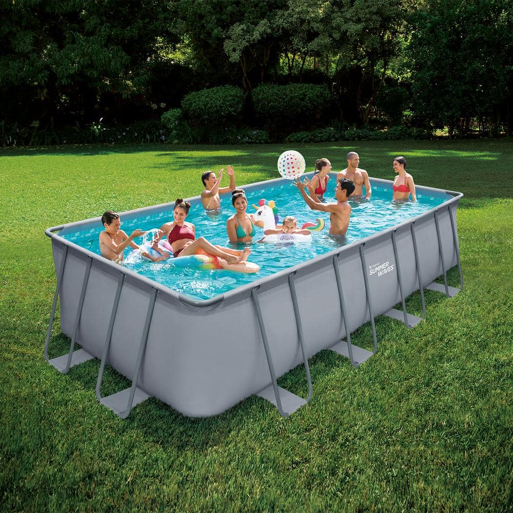 Summer Waves Elite 18 ft. x 9 ft. Rectangular x 52 in. Deep Metal Frame Pool Package with Sand Filter Pump System P4180952G