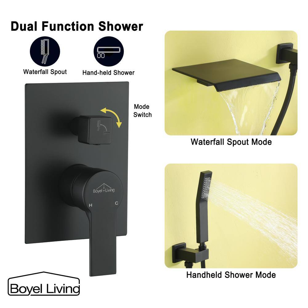 Boyel Living Single-Handle Wall Mount Roman Tub Faucet with Hand Shower in Matte Black SMD-88021B