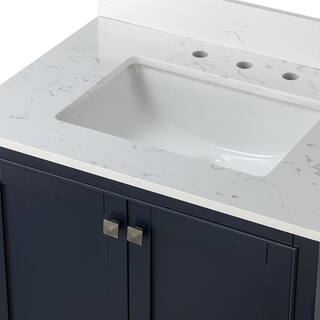 FAMYYT 30 in. W x 22 in. D x 35.6 in. H Single Sink Freestanding Bath Vanity in Blue with White Cultured Marble Top XJ-1137BU-L