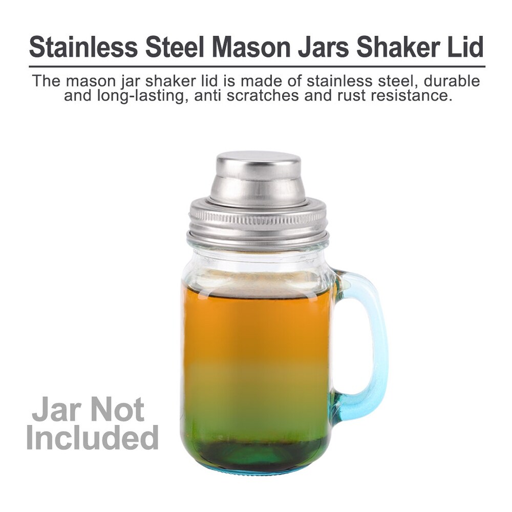 4 Pcs Stainless Steel Mason Jars Shaker Lid Regular Mouth Multi Purpose Cup Lid   Silver Tone