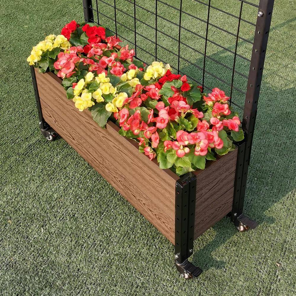 EverBloom Mobile Trough Brown Composite Board and Steel Raised Planter with Trellis K2120