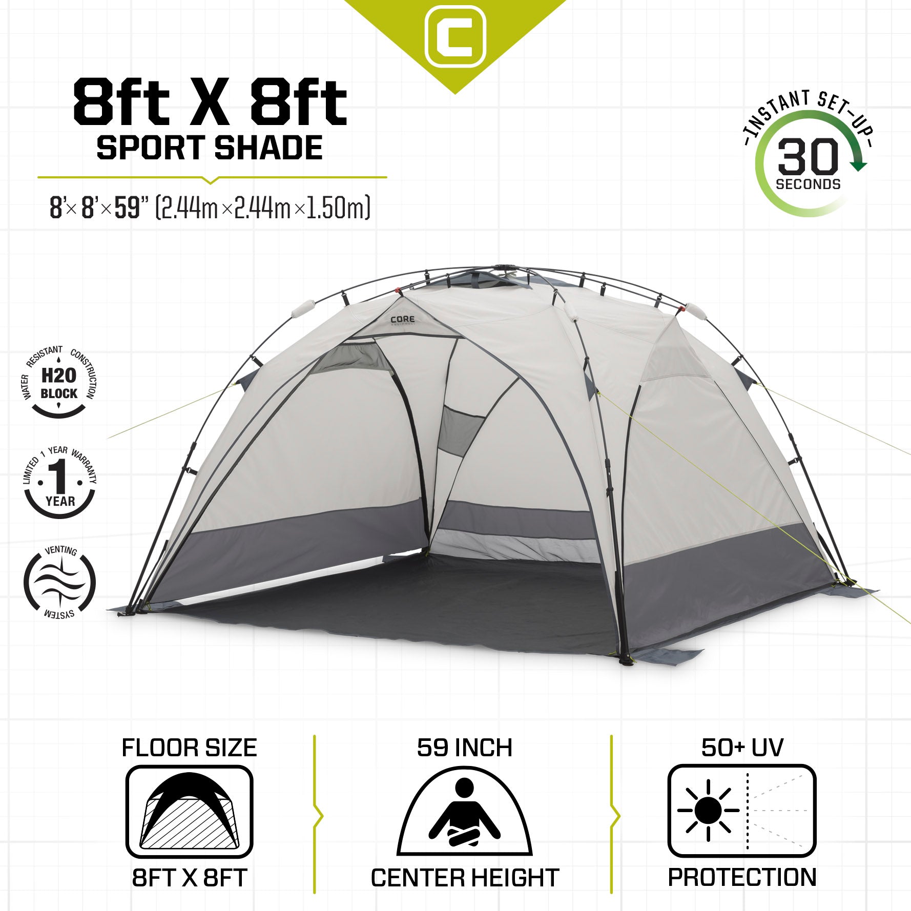 Core Equipment 8x8 Instant Sport Shade Light Gray