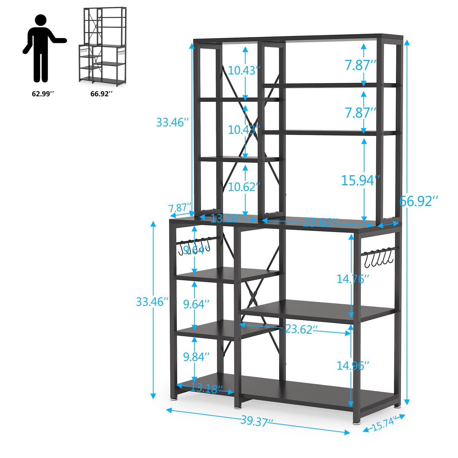 Tribesigns Kitchen Bakers Rack with Hutch， Black Microwave Oven Stand Industrial Storage Shelf