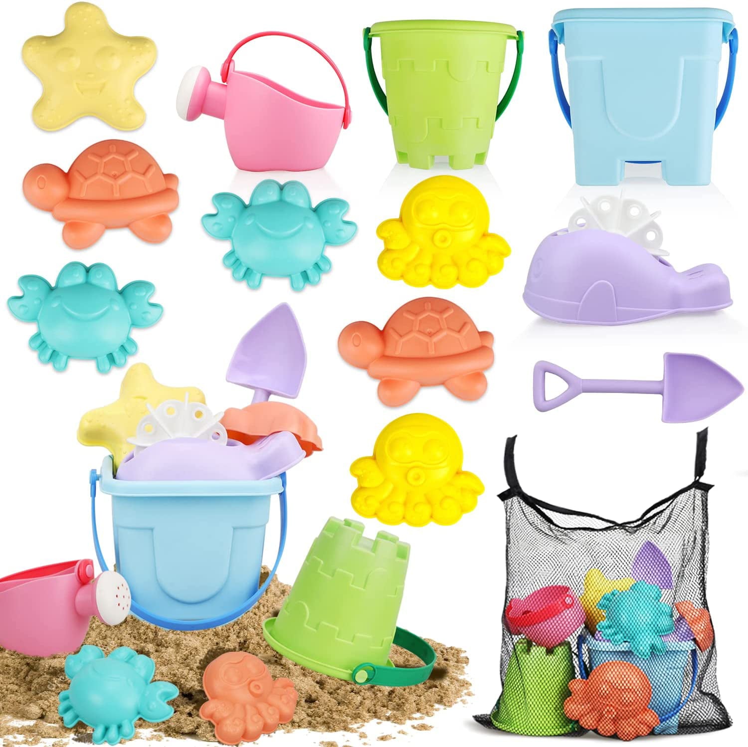 TOY Life Beach Toys for Toddlers Kids, Sand Toys for Kids Toddler, Sandbox Toy for Toddler Incl Beach Bucket and Shovel Set, Animal Mold, Travel Beach Toy for Toddler 3-4-6-8-10 with Castle Bucket