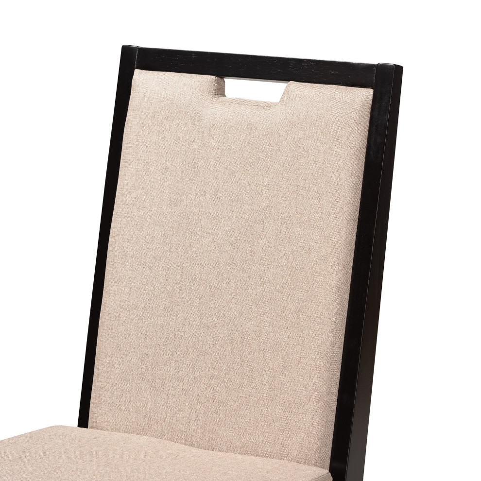 Sand Fabric Upholstered And Dark Brown Finished Wood Dining Chairs  Set of 2   Transitional   Dining Chairs   by VirVentures  Houzz