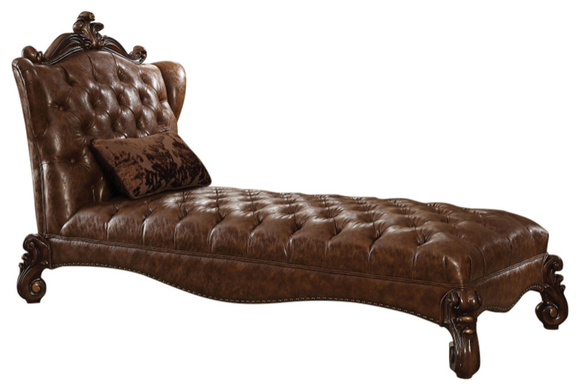 Acme Versailles Chaise w/1 Pillow in L.Brown PU  ampCherry Oak 96544   Victorian   Indoor Chaise Lounge Chairs   by Acme Furniture  Houzz