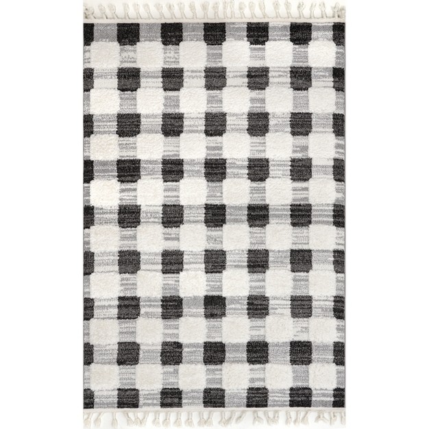 Nuloom Kellina Plaid High low Tassel Area Rug