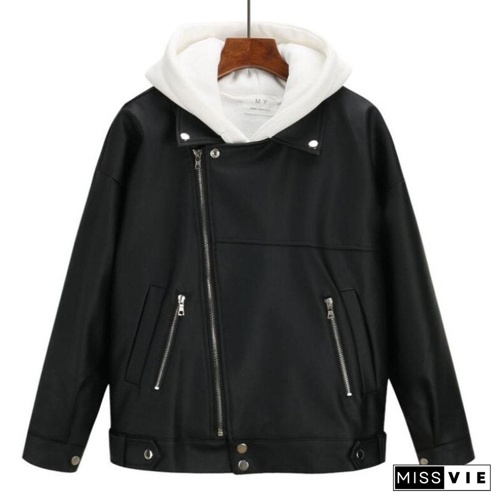 New Arrival Women Autumn Winter Leather Jacket Oversized Boyfriend Korean Style Female Faux Coat Outwear Black Bike Jacket