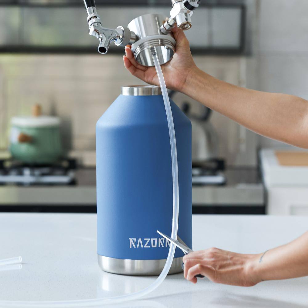 Razorri 64 oz. Stainless Steel Beer Growler Double-Wall Vacuum Insulated Carbonated Keg Half Gal. Ocean Blue Comodo CG64OZ