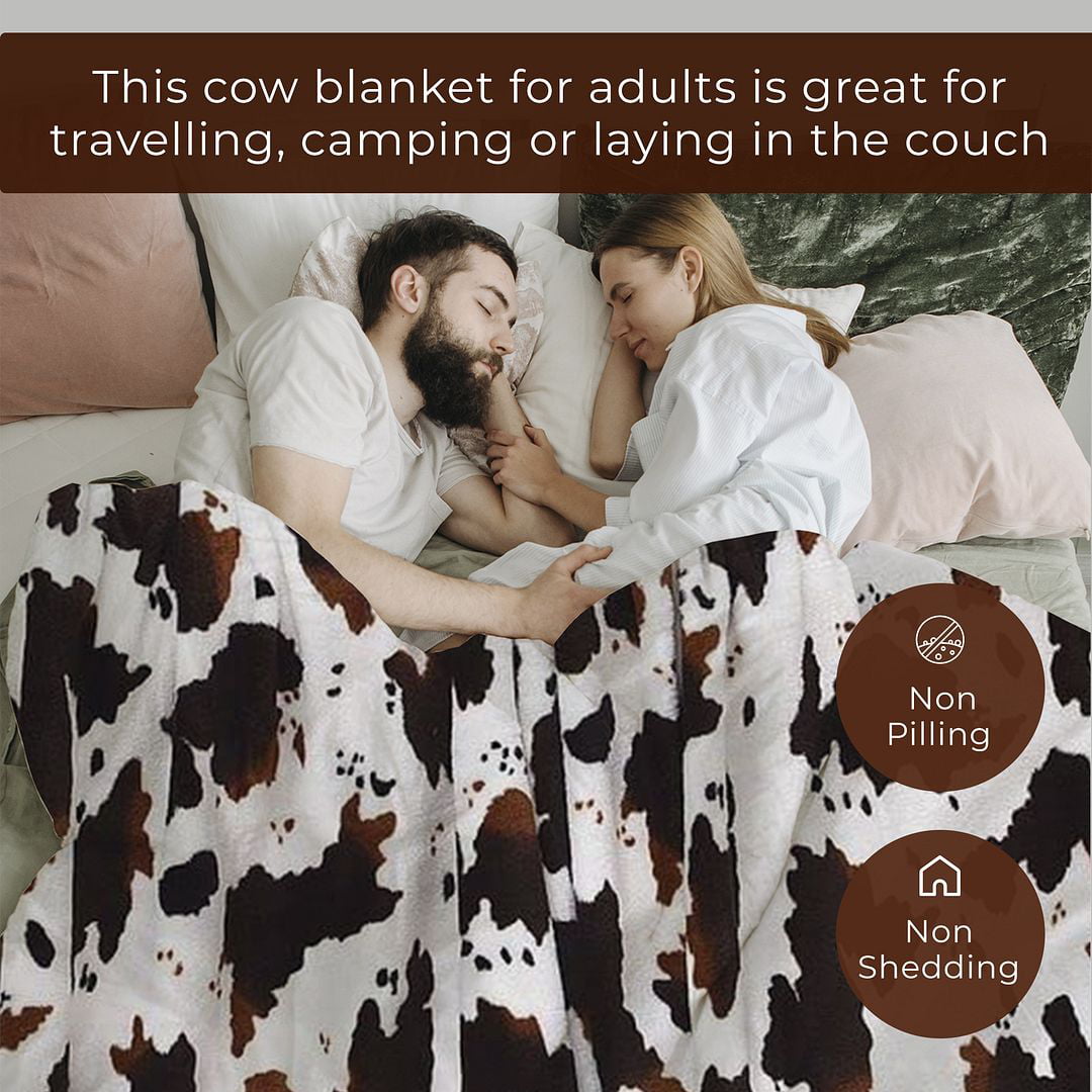 Shop LC Homesmart Brown Cow Print Throw Blanket Warm and Cozy Coral Fleece Animal Print