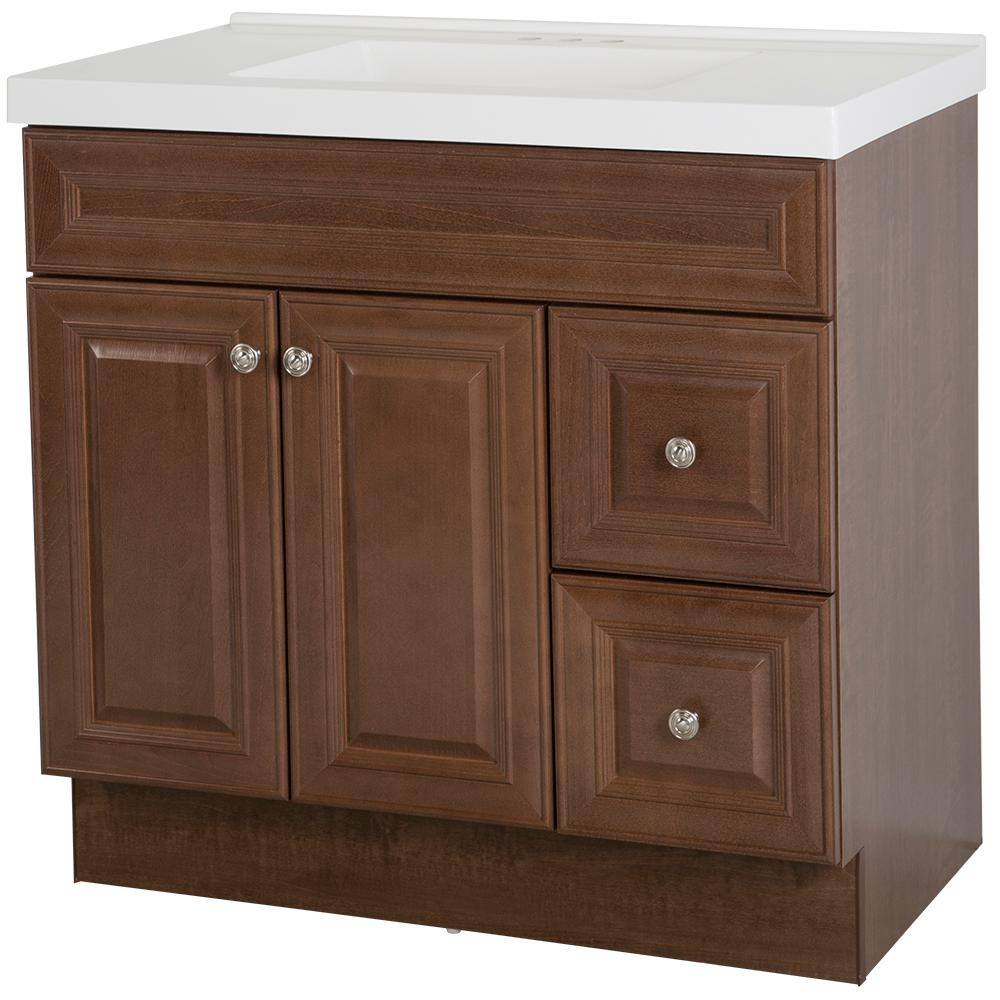 Glacier Bay Glensford 37 in. W x 22 in. D Bathroom Vanity in Butterscotch with Cultured Marble Vanity Top in White with White Sink GF36P2V21-BT