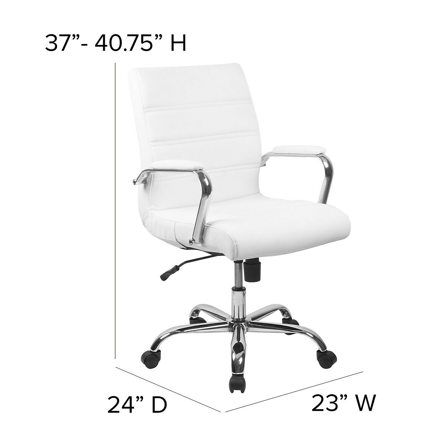 Flash Furniture GO2286MWH Mid-Back Desk Chair - White LeatherSoft Executive Swivel Office Chair with Chrome Frame - Swivel Arm Chair