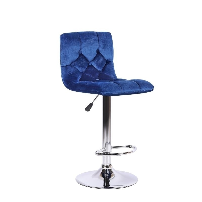 Upholstered stool in blue colour and Adjustable height， Stainless steel base swivel 360?. Set of 2