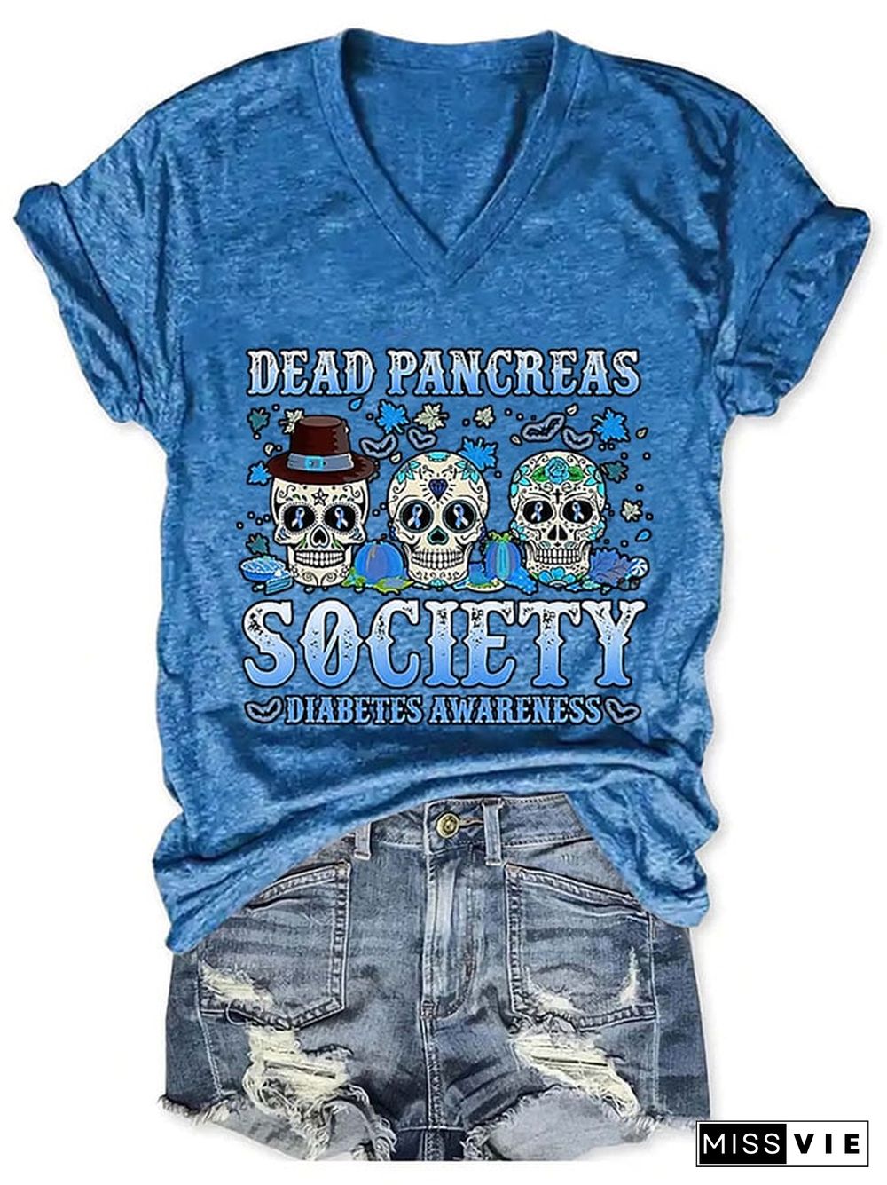 Women's Dead Pancreas Society Diabetes Awareness Print T-Shirt