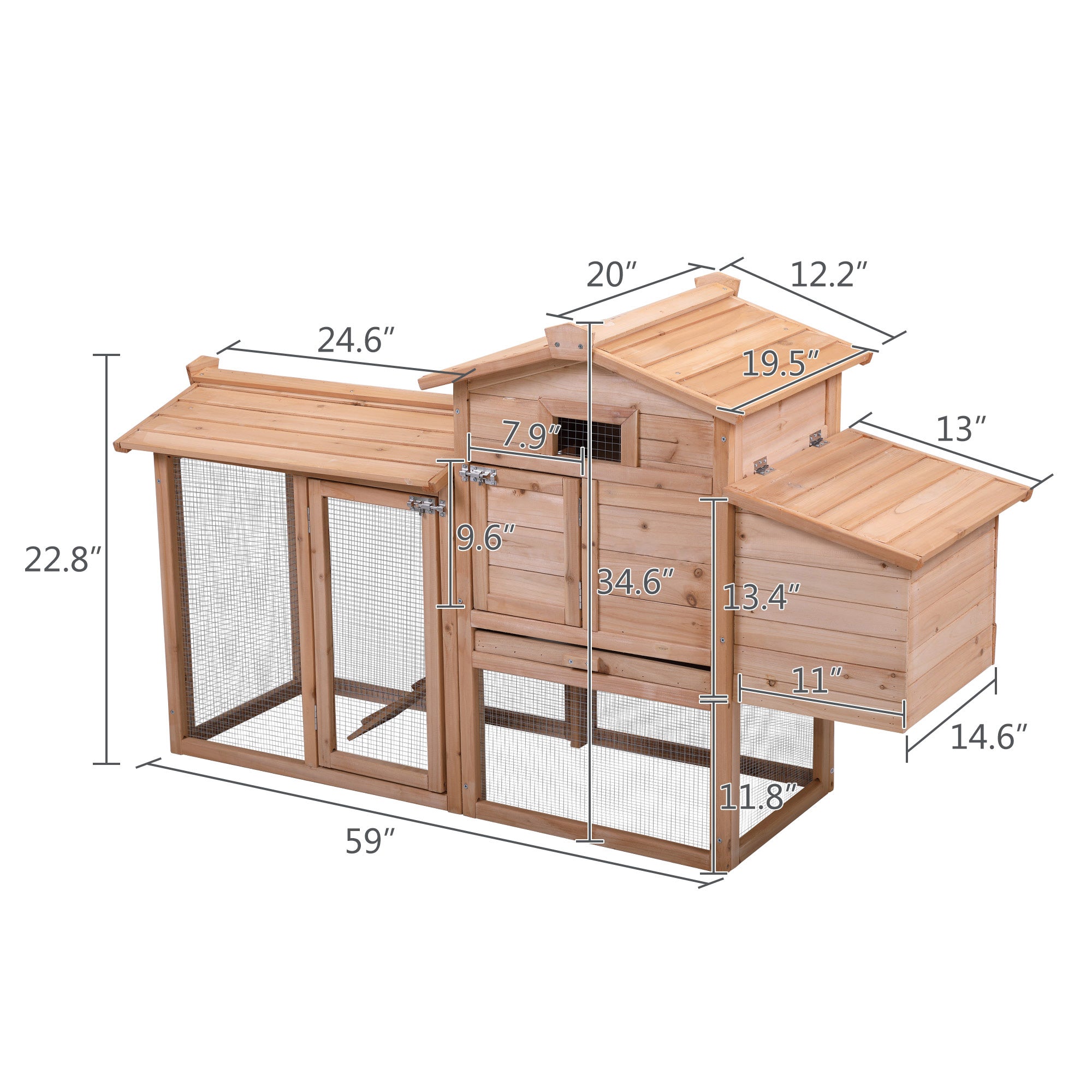 Vivifying Rabbit Hutch， Outdoor Wooden Pet Bunny House Wooden Cage with Ventilation Gridding Fences， Openable Door， Crib for 2 Rabbits， Original Wood