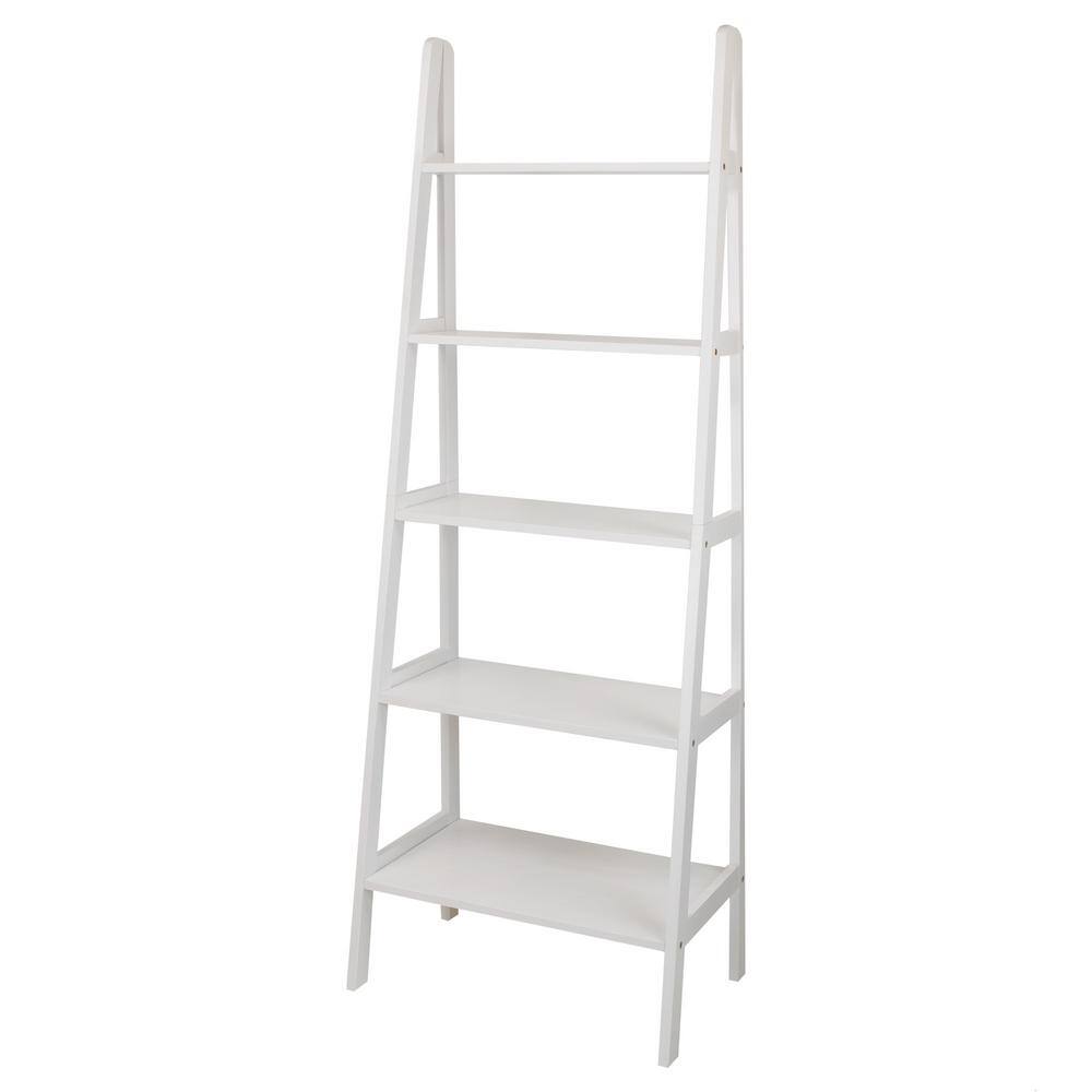 Casual Home 72 in. White New Wood 5-Shelf Ladder Bookcase with Open Back N176-51