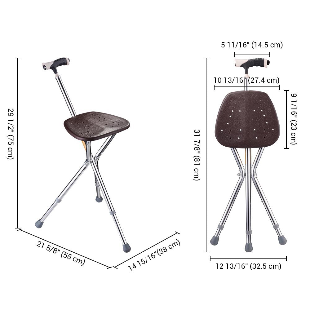 Yescom Walking Stick with Seat Adjustable Folding Cane