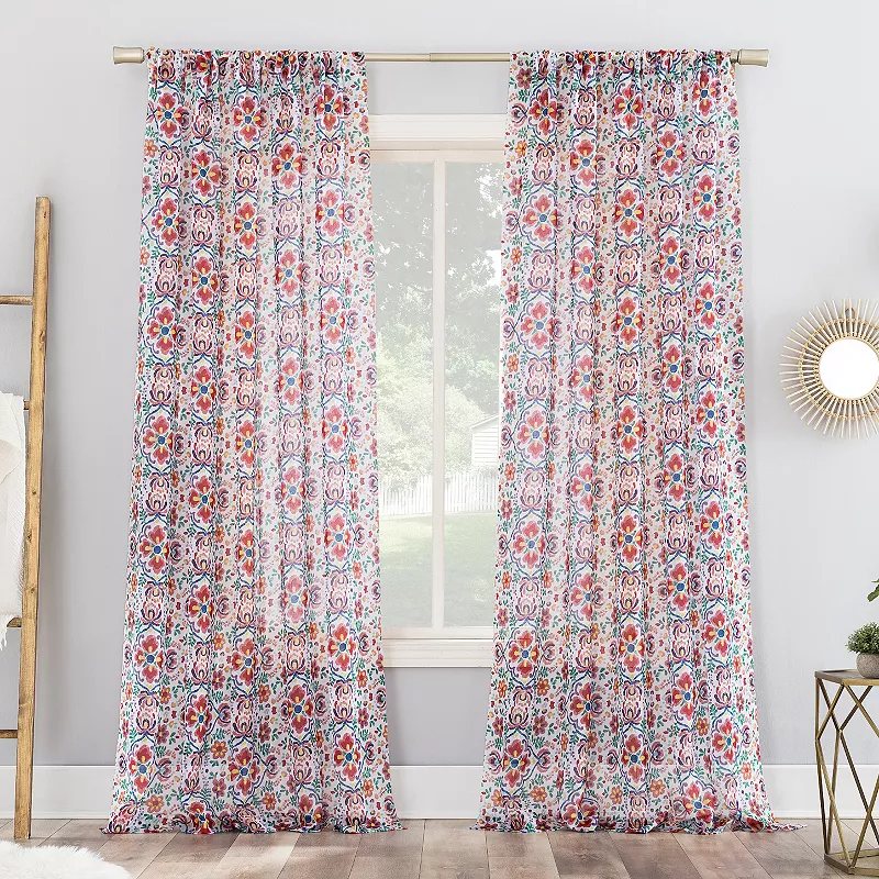 No. 918 Trixie Medallion Print Sheer Rod Pocket Window Curtain Panel