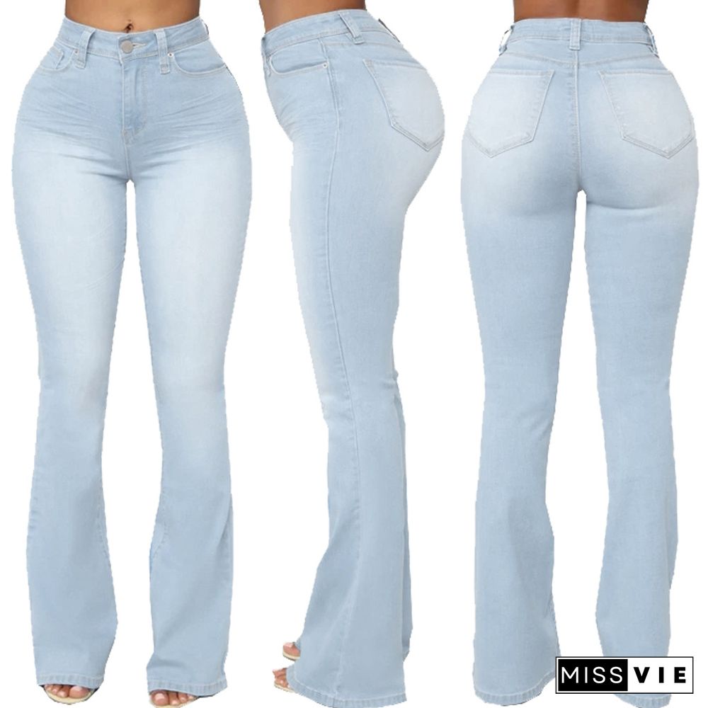 High Waist Full Length Slim Flare Jeans Pants