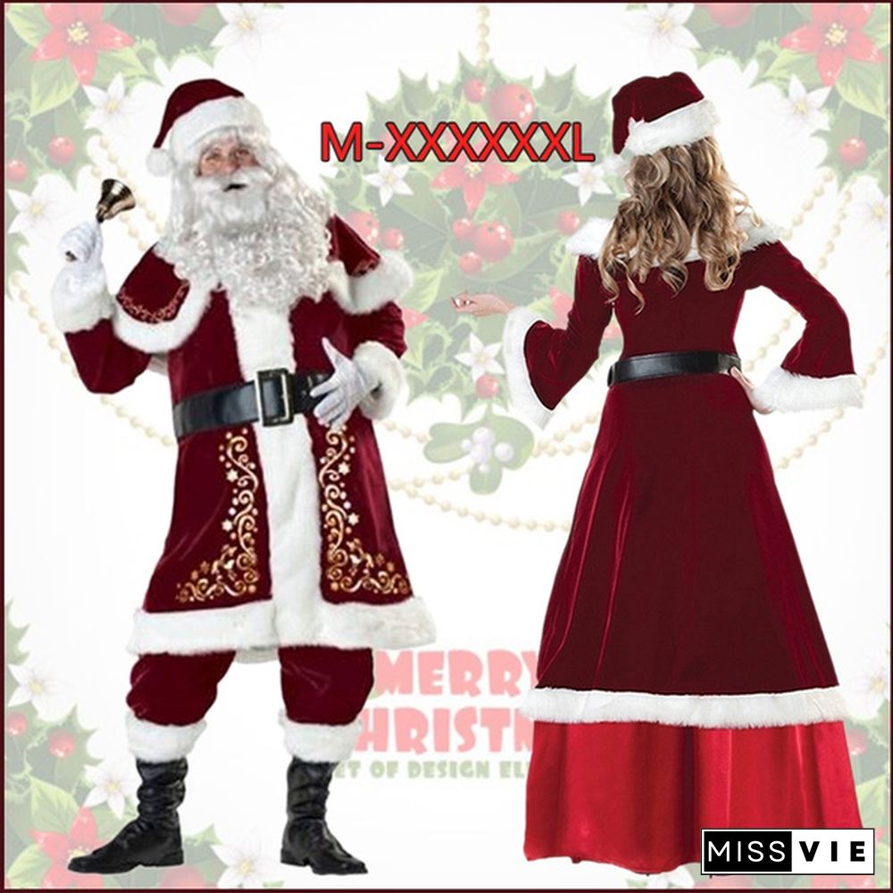 Christmas Cosplay Party Velvet Long Sleeve Robe Santa Claus Costumes for Adult Women/Men Luxury Christmas Princess Queen Party Long Dress