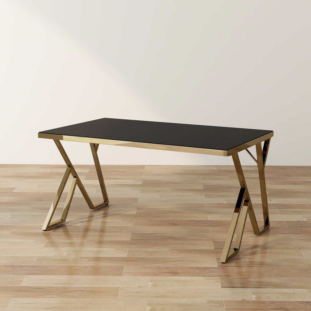 Furniture of America Daanyal Glam 60 inch Glass Dining Table with Gold Frame