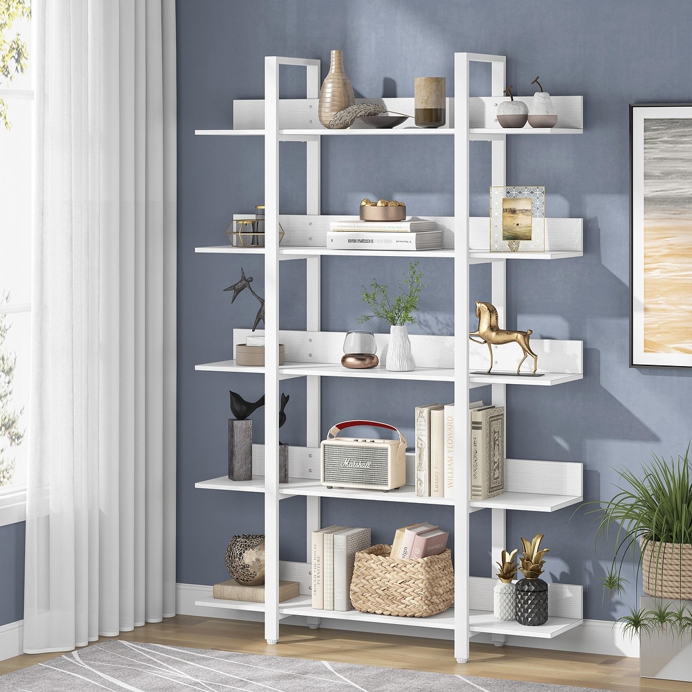 47'' Bookcase  Industrial Bookshelves Etagere with Storage  Open Display Shelves