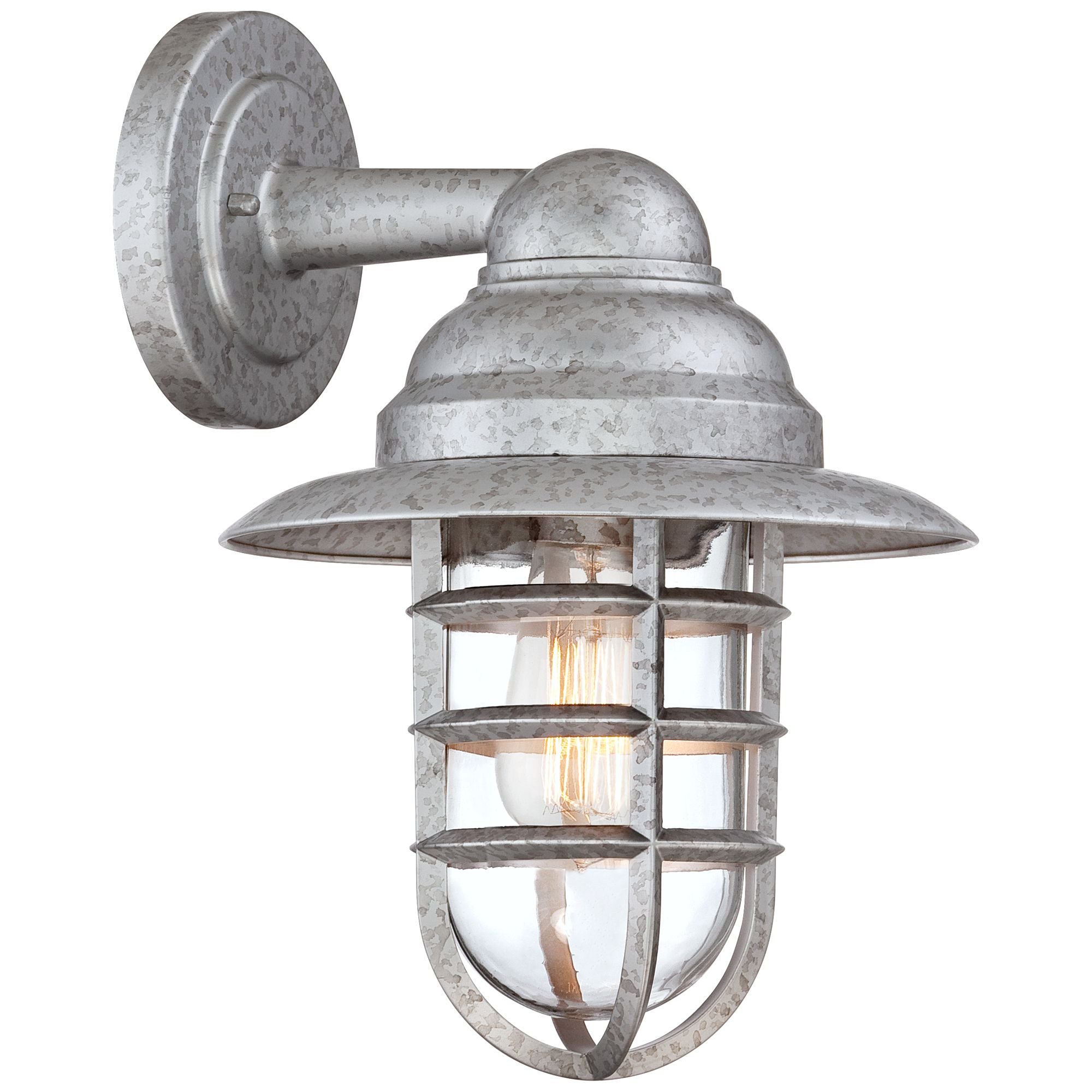 John Timberland Modern Outdoor Wall Light Fixture Galvanized Hooded 13 1/4" Caged Glass Exterior House Porch Patio