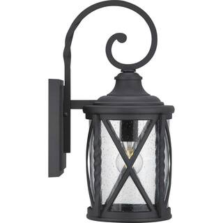 Home Decorators Collection Walcott Manor 8 in. One Light Black Industrial Outdoor Wall Lantern Sconce with Clear Seeded Glass 7954HDCBLDI