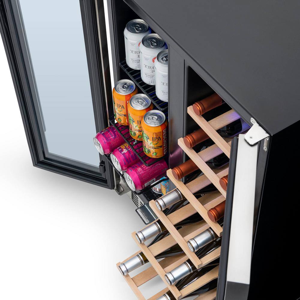 NewAir 24 in. 18 Bottle and 58 Can Premium Built-in Dual Zone French Door Wine and Beverage Fridge with SplitShelf NWB080SS00