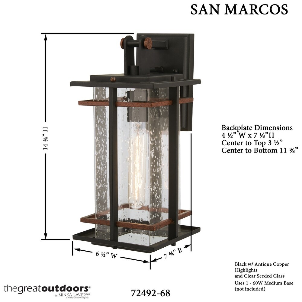 The Great Outdoors San Marcos Coal And Clear Seeded 1 Light Wall Mount