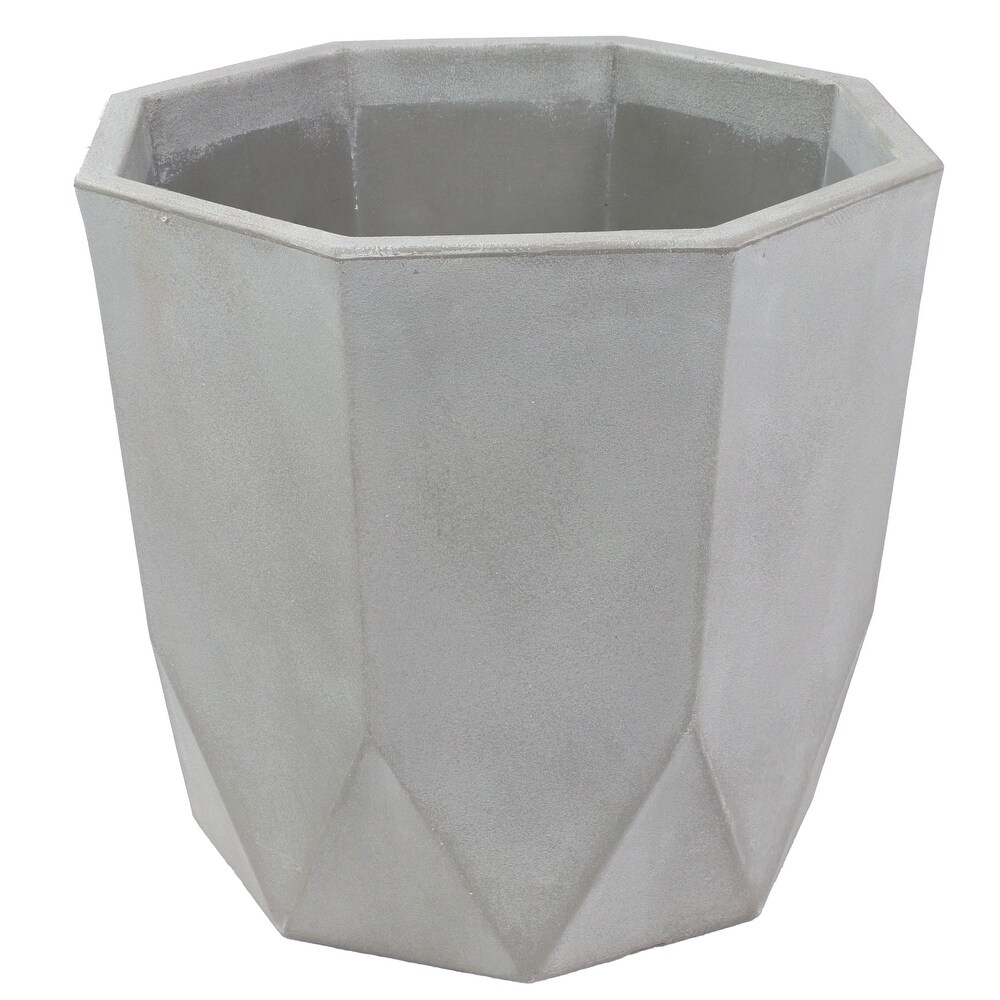 Sunnydaze Modern Faceted Polyresin Geometric Planter   Light Gray   14.75\