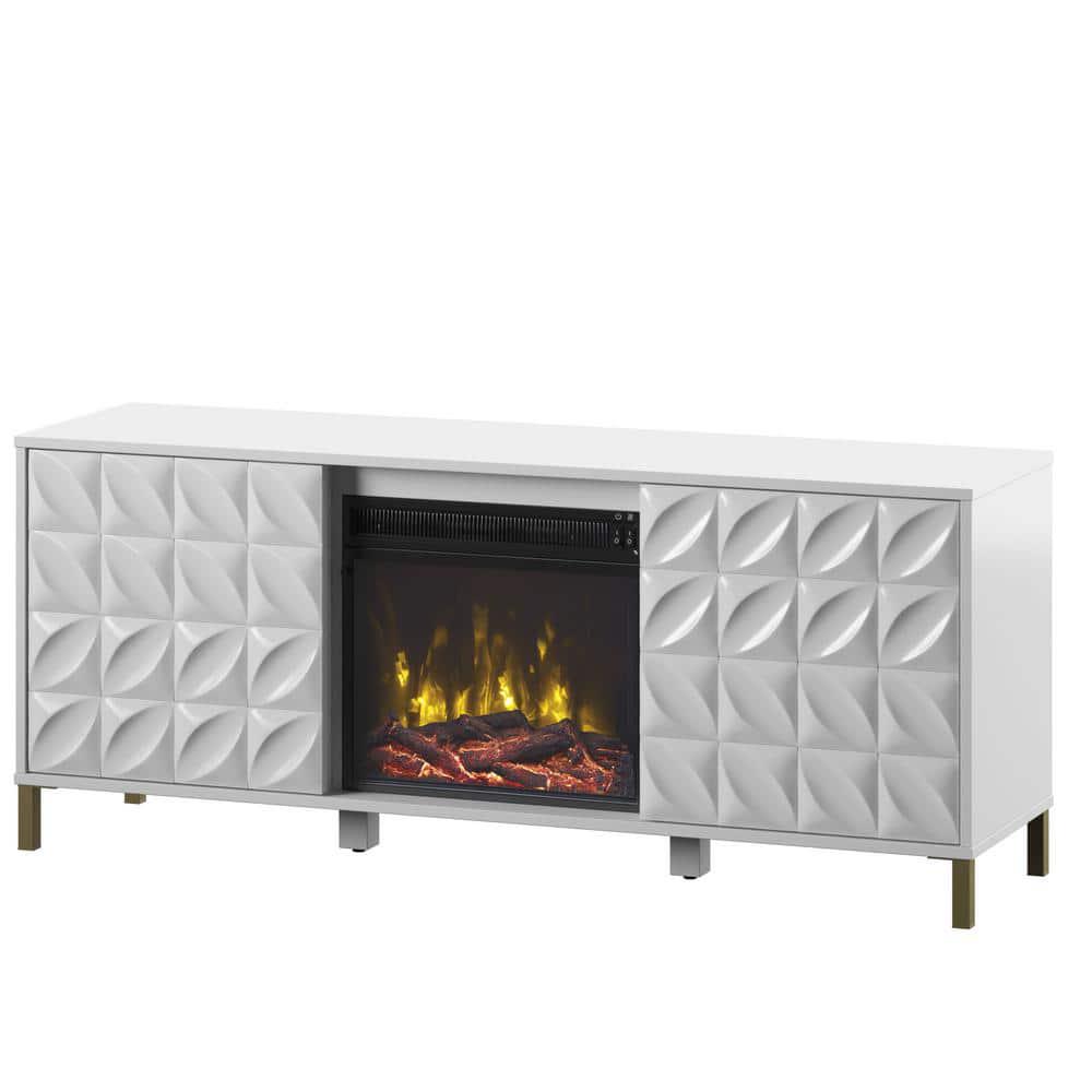 Twin Star Home 57 in Freestanding Wooden Electric Fireplace TV Stand in White