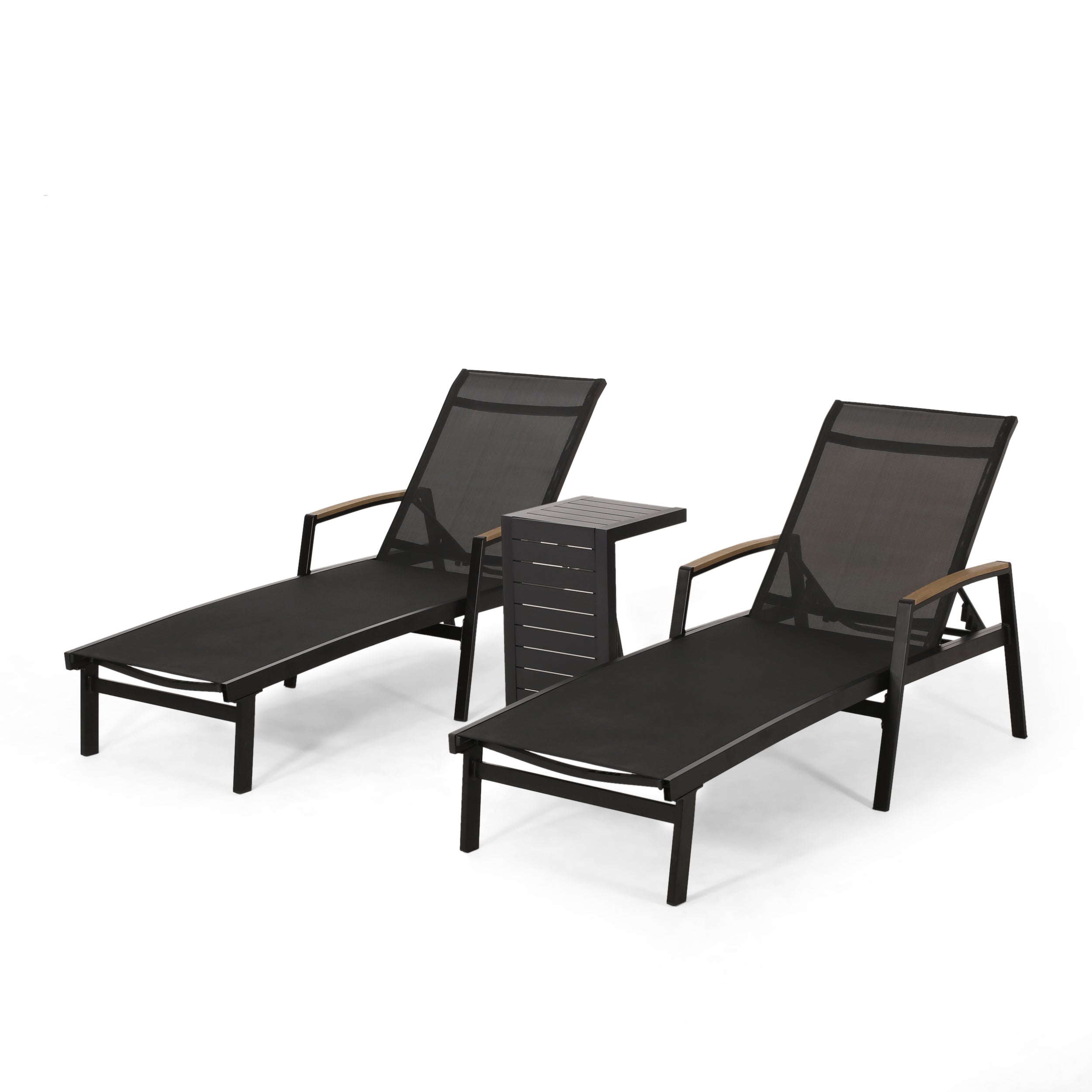 Joy Outdoor Aluminum Chaise Lounge Set with C-Shaped End Table