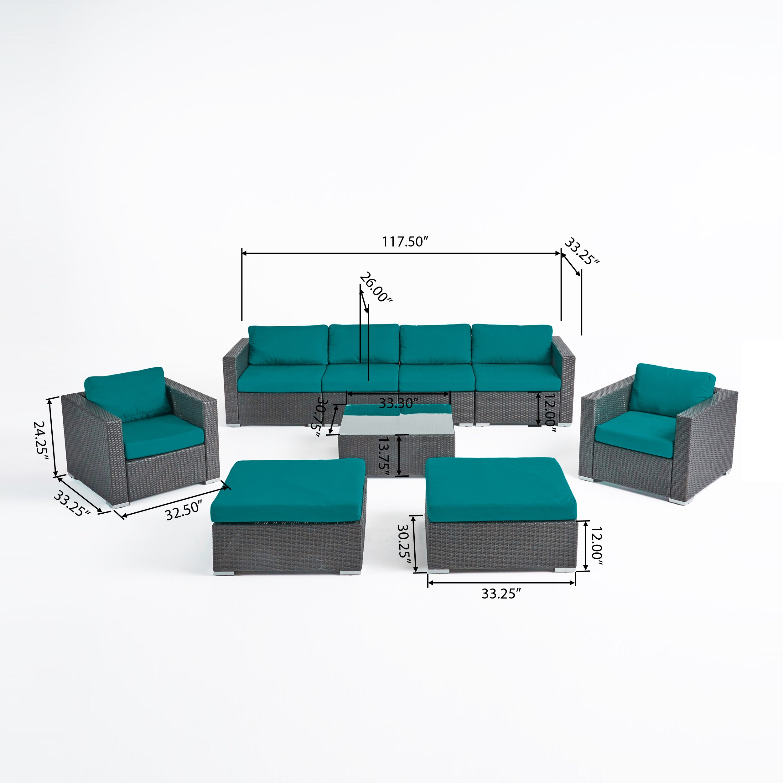 Kyra Outdoor 6 Seater Wicker Modular Sectional Sofa Set with Sunbrella Cushions