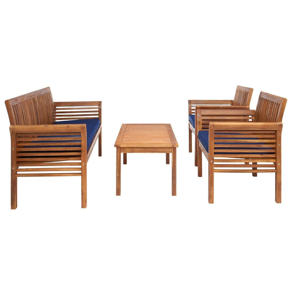 SAFAVIEH Outdoor Living Carson 4 piece Teak Brown/Navy Patio Set