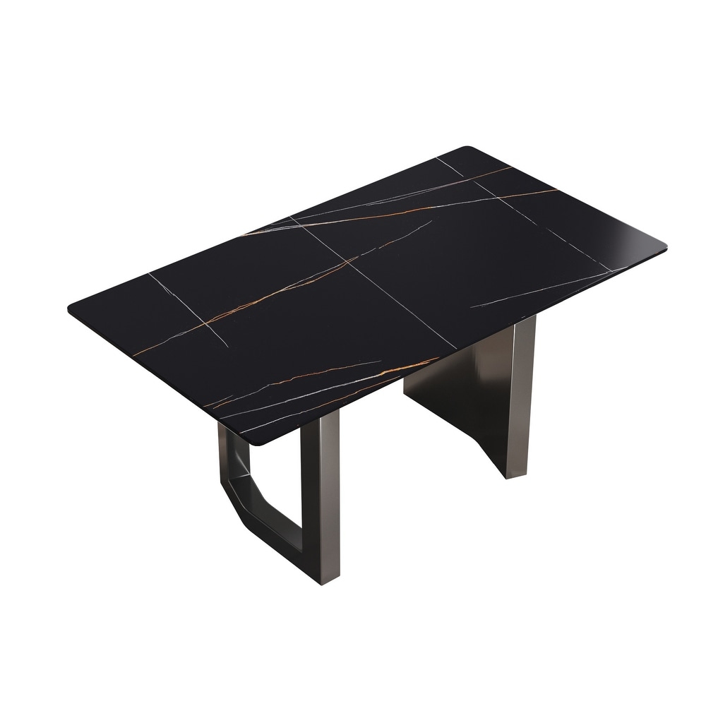 63 Inch Artificial Stone Rectangle Metal Leg Dining Table for 6