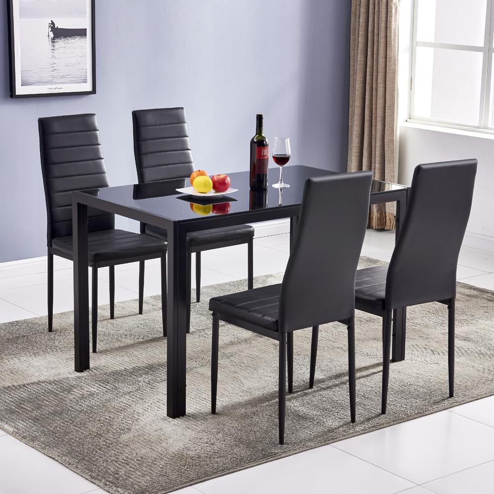 Zimtown 5 Pieces Modern Dining 29 Table Set 4 Chair Glass Metal Kitchen Room Breakfast Furniture