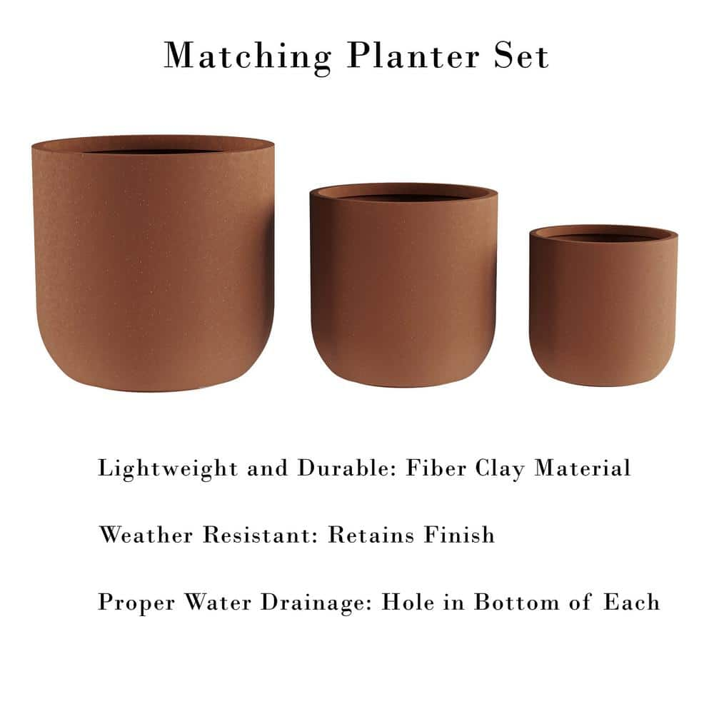 Earth Worth Large 15.4 in. Brown Fiber Clay Planter (Set 3-Piece) 578798FDS