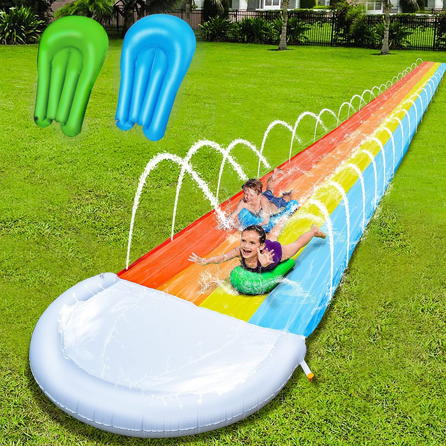 Lavinya Outdoor Water Slides for Children - 20 Ft Rainbow Slip and Slide Outdoor with 2 Water Bodyboards – Slide & Slip – For Enjoying in Hot Summer Day