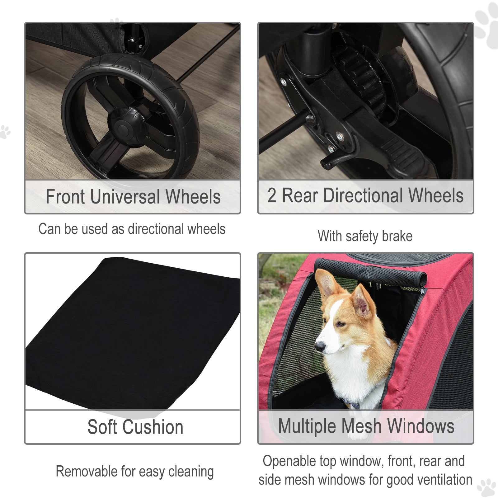 PawHut Pet Stroller Universal Wheel Medium Size Dogs Red