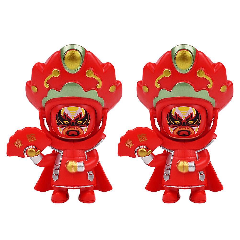 2pcs Sichuan Opera Face Doll Chinese-style Facial Makeup Doll Opera Mask Changing Doll Toy (pink)