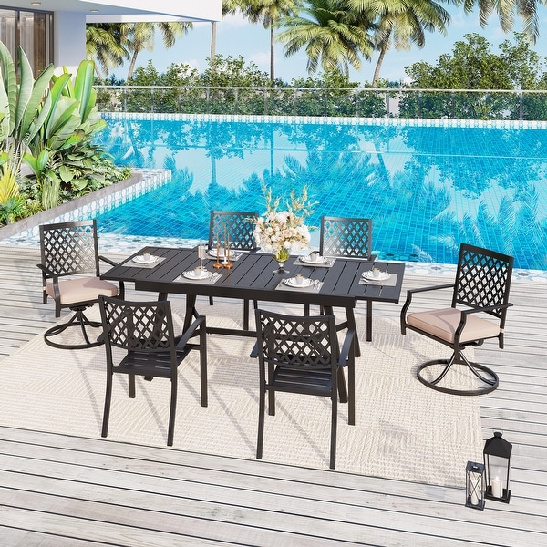 MAISON ARTS Outdoor Patio Dining Set of 7/9 with Metal Expandable Rectangular Dining Table and Metal Chairs