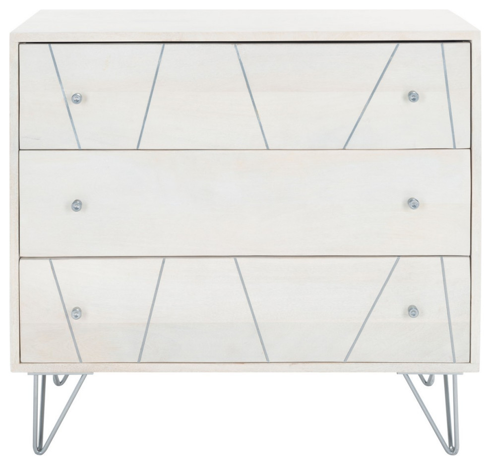 Carter 3 Drawer Chest Whitewash/Silver   Midcentury   Accent Chests And Cabinets   by V.S.D Furniture  Houzz