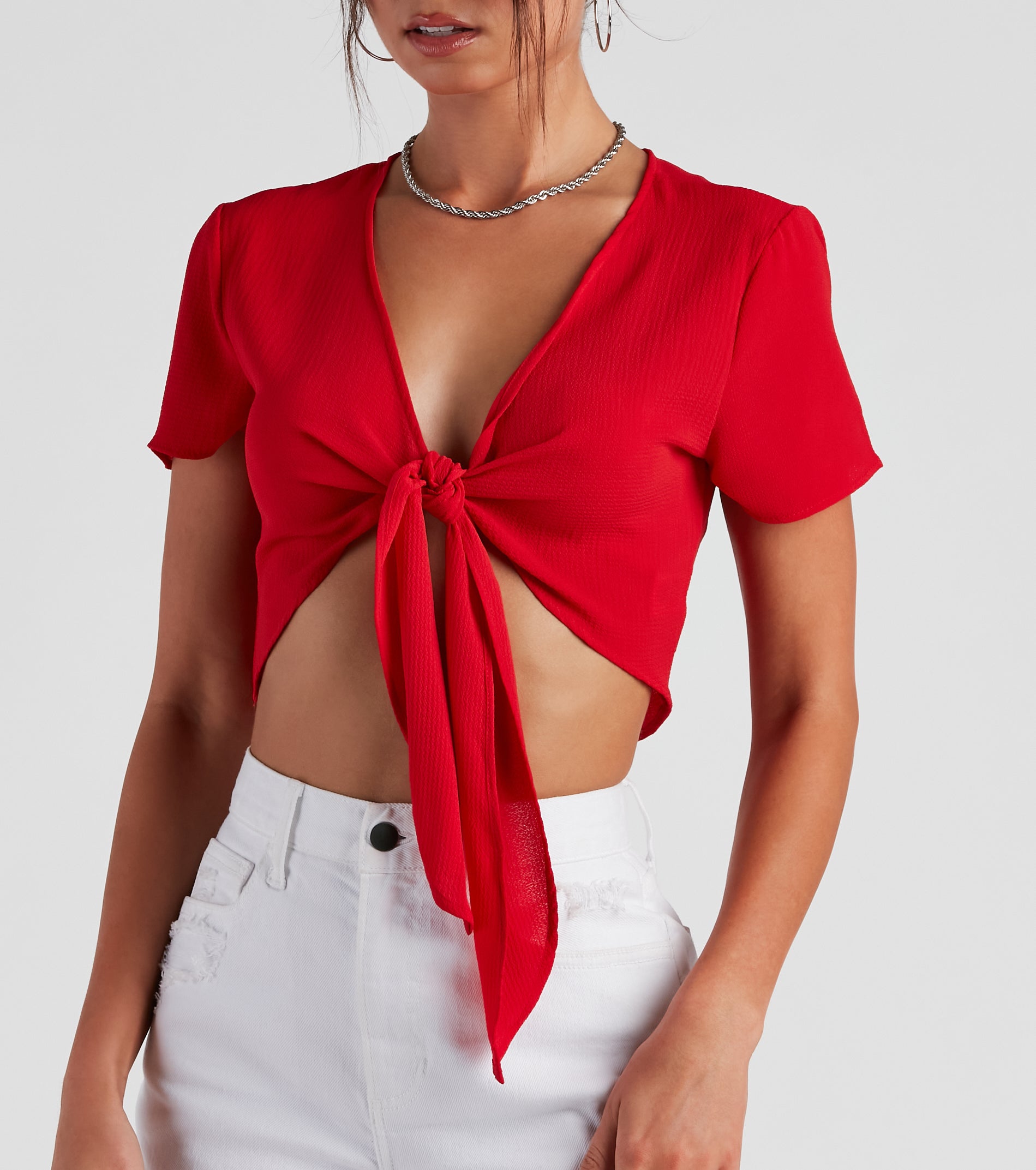 Total Keep Crepe Tie-Front Top