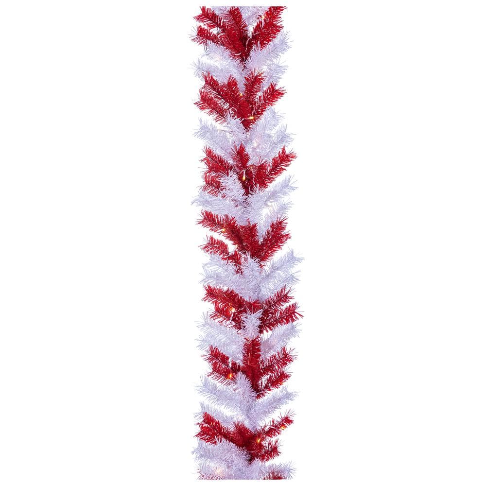 9 ft. L Pre Lit WhiteRed Artificial Christmas Garland with 70 Battery Operated LED Lights 438711CMLEDMLEC